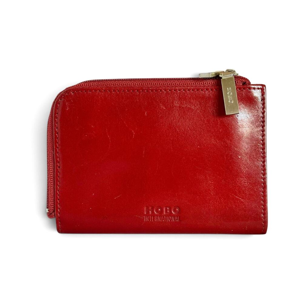 HOBO Y2K Vintage Red Leather Dual Zip Credit Card Case Unisex Compact ID Wallet